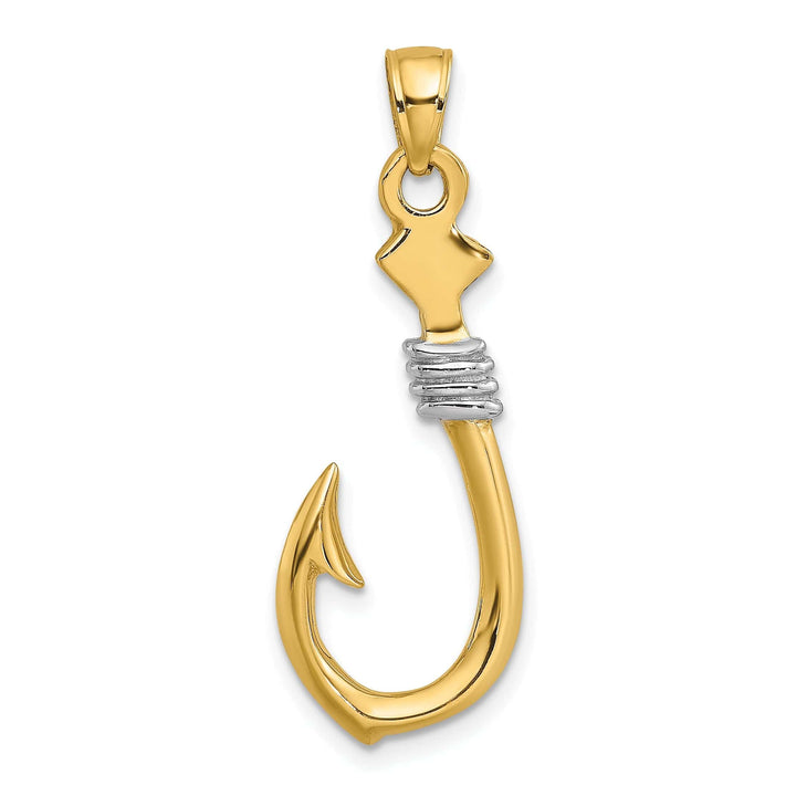 Lovely Rita's Pendants & Charms 14K Yellow Gold White Rhodium 3-Dimensional Fish Hook With Rope Design Charm Pendant