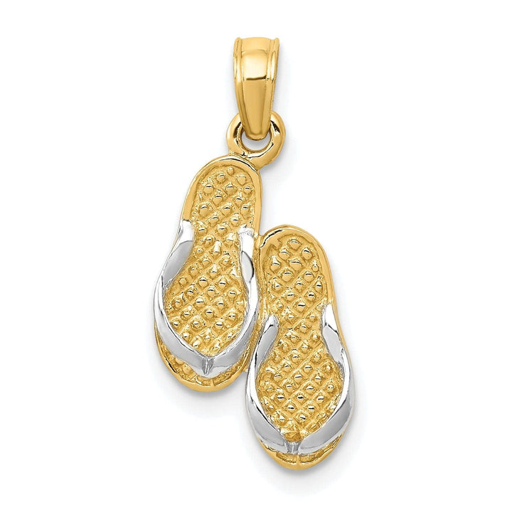 Lovely Rita's Pendants & Charms 14k Yellow Gold, White Rhodium 3-Dimensional Solid Polished Finish Flip-Flop Sandals Charm Pendant