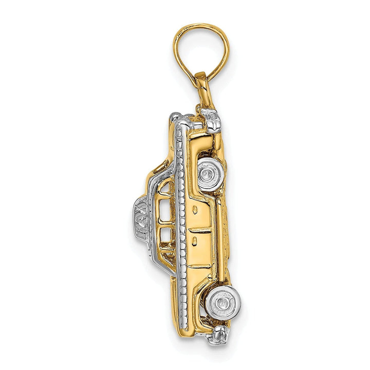 Lovely Rita's Pendants & Charms 14k Yellow Gold,White Rhodium 3-Dimensional Taxi with Moveable Tires Taxi Cab Charm Pendant