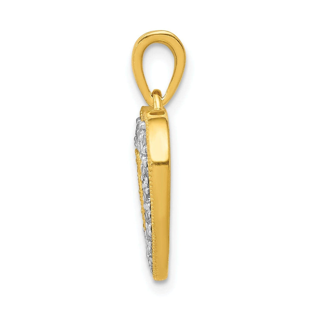 Lovely Rita's Pendants & Charms 14k Yellow Gold, White Rhodium Beaded Tectured Polished Finish 1/4-ct Round Diamond Heart Design Charm Pendant