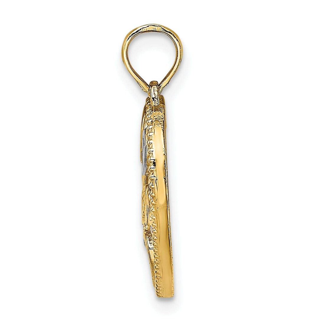 Lovely Rita's Pendants & Charms 14k Yellow Gold,White Rhodium Beaded Textured Polished Finish MOM Heart in Heart Design Charm Pendant