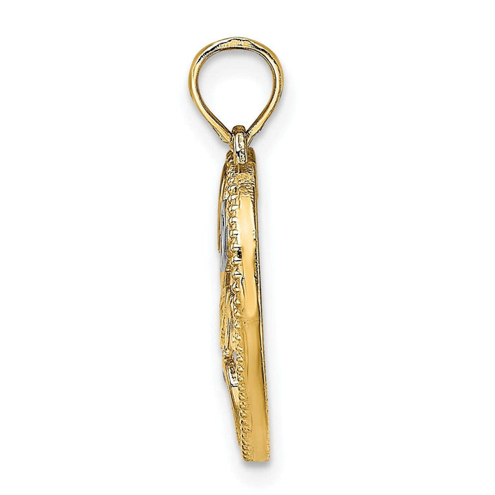 Lovely Rita's Pendants & Charms 14k Yellow Gold,White Rhodium Beaded Textured Polished Finish MOM Heart in Heart Design Charm Pendant