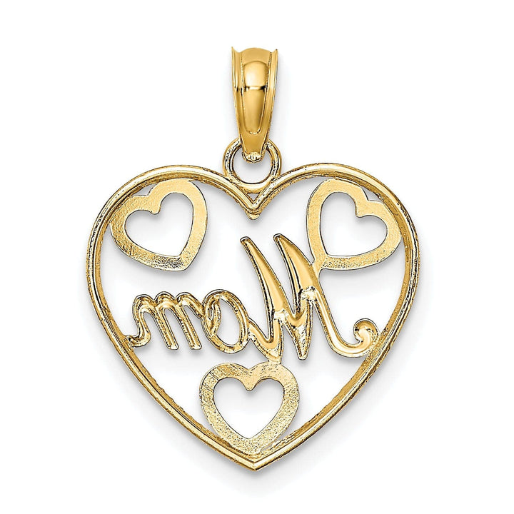Lovely Rita's Pendants & Charms 14k Yellow Gold,White Rhodium Beaded Textured Polished Finish MOM Heart in Heart Design Charm Pendant