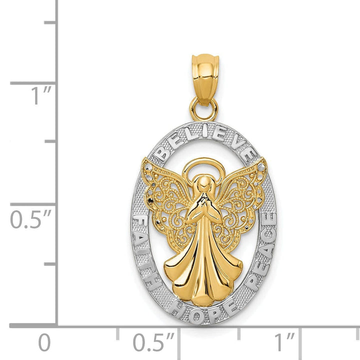 Lovely Rita's Pendants & Charms 14K Yellow Gold White Rhodium BELIEVE PEACE FAITH HOPE Angel Pendant