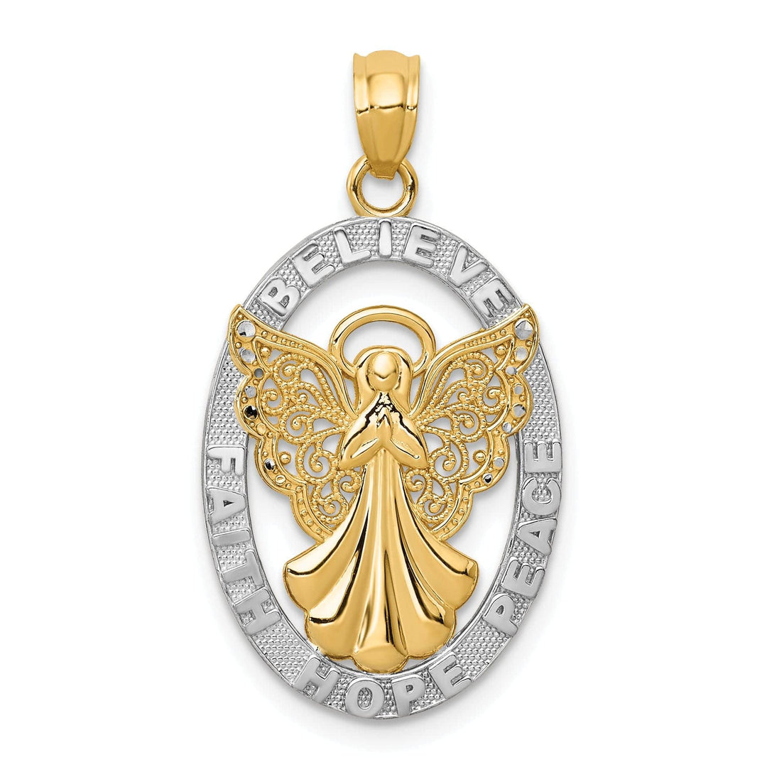 Lovely Rita's Pendants & Charms 14K Yellow Gold White Rhodium BELIEVE PEACE FAITH HOPE Angel Pendant
