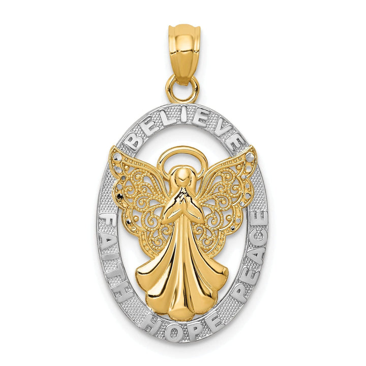 Lovely Rita's Pendants & Charms 14K Yellow Gold White Rhodium BELIEVE PEACE FAITH HOPE Angel Pendant