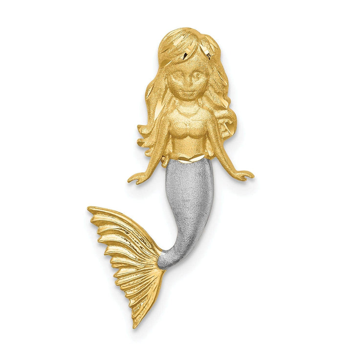 Lovely Rita's Pendants & Charms 14K Yellow Gold, White Rhodium Brushed Diamond-Cut Finish Open Back Solid Mermaid Chain Slide Pendant will not fit Omega Chains