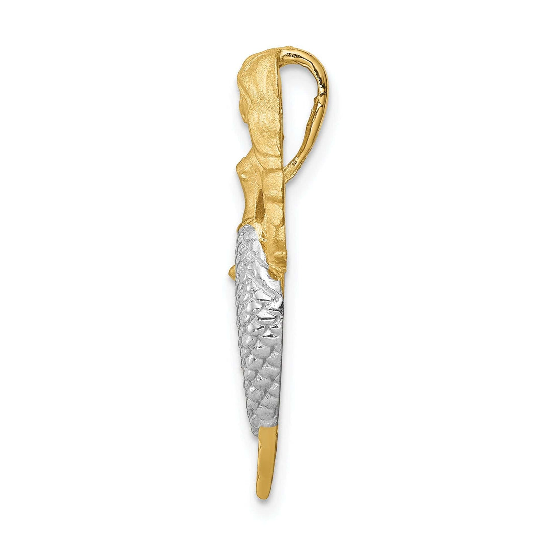 Lovely Rita's Pendants & Charms 14K Yellow Gold, White Rhodium Brushed Diamond-Cut Finish Solid Open Back Mermaid Chain Slide Pendant will not fit Omega Chains