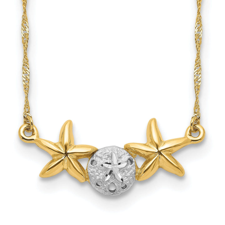 Lovely Rita's Pendants & Charms 14K Yellow Gold, White Rhodium Brushed, Polished Finish Sand Dollar, Starfish Pendant Design in a 18-inch Cable Chain Necklace Set