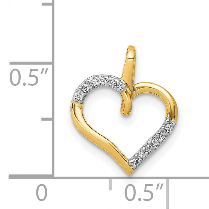 Lovely Rita's Pendants & Charms 14k Yellow Gold, White Rhodium Closed Back Polished Finish 0.044 CT Diamond Fancy Heart Design Charm Pendant
