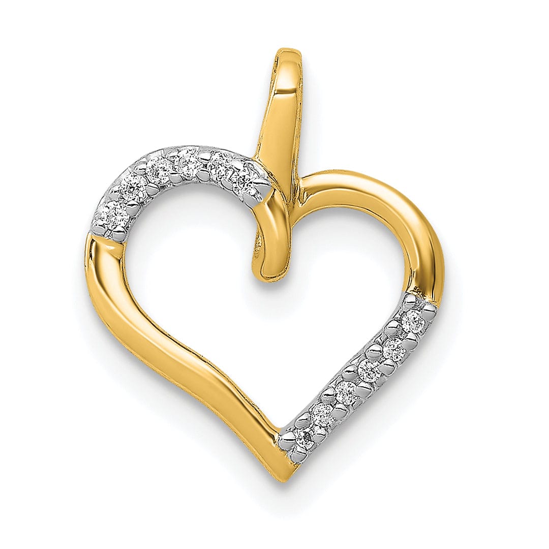 Lovely Rita's Pendants & Charms 14k Yellow Gold, White Rhodium Closed Back Polished Finish 0.044 CT Diamond Fancy Heart Design Charm Pendant