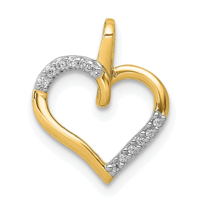 Lovely Rita's Pendants & Charms 14k Yellow Gold, White Rhodium Closed Back Polished Finish 0.044 CT Diamond Fancy Heart Design Charm Pendant