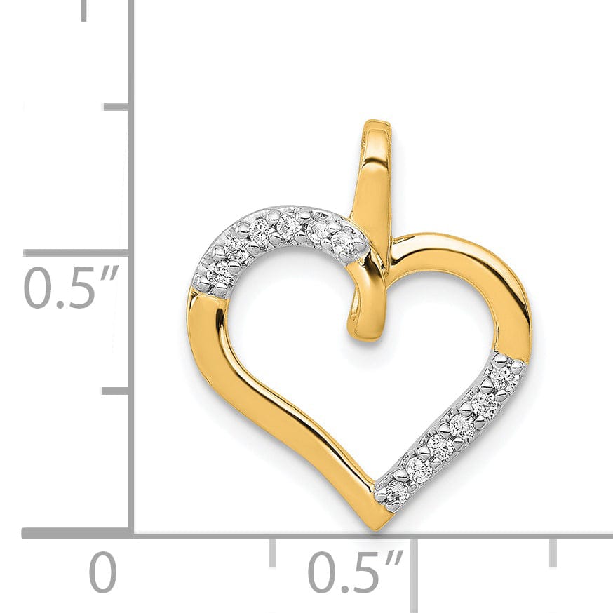 Lovely Rita's Pendants & Charms 14k Yellow Gold, White Rhodium Closed Back Polished Finish 1/10-CT Diamond Fancy Heart Design Charm Pendant