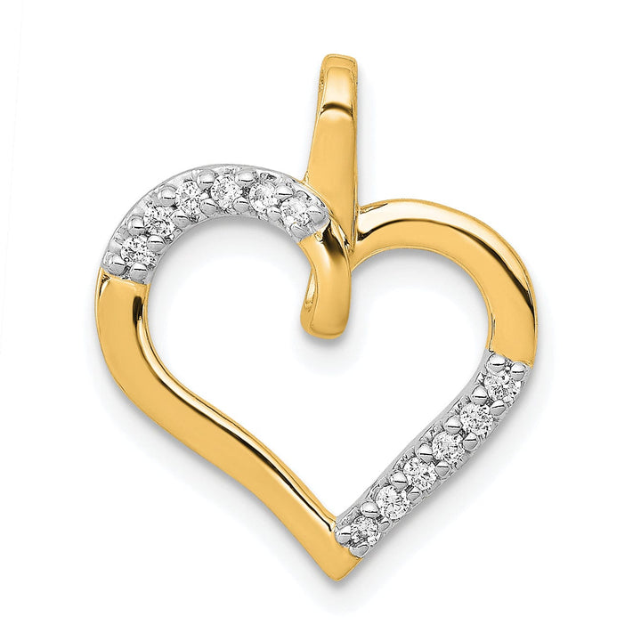 Lovely Rita's Pendants & Charms 14k Yellow Gold, White Rhodium Closed Back Polished Finish 1/10-CT Diamond Fancy Heart Design Charm Pendant