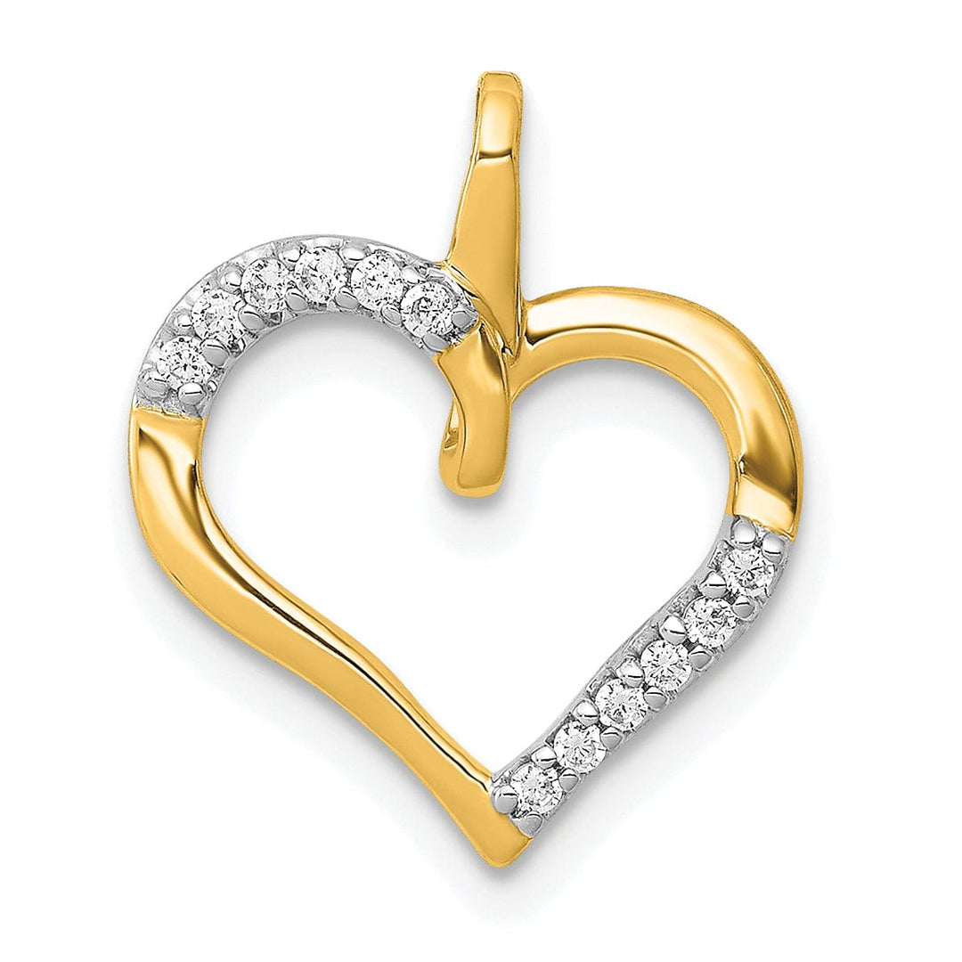 Lovely Rita's Pendants & Charms 14k Yellow Gold, White Rhodium Closed Back Polished Finish 1/15-CT Diamond Fancy Heart Design Charm Pendant