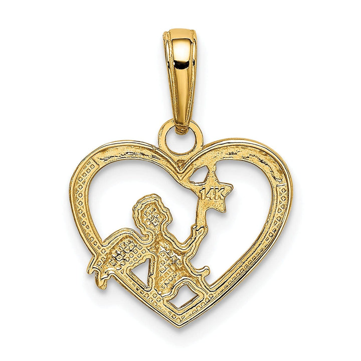 Lovely Rita's Pendants & Charms 14K Yellow Gold White Rhodium Concave Angel in Heart with Star Pendant
