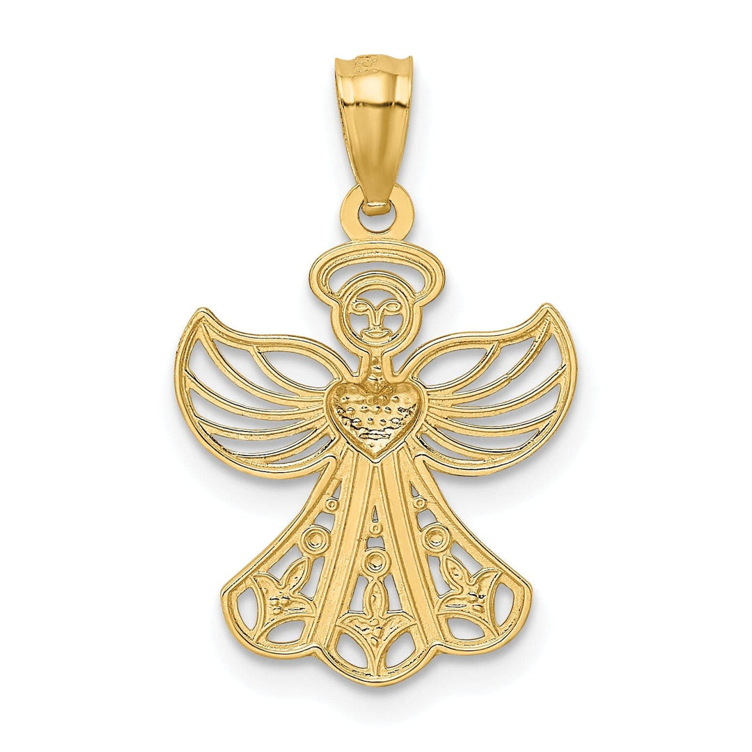 Lovely Rita's Pendants & Charms 14k Yellow Gold White Rhodium Concave Filigree Angel With Heart Pendant