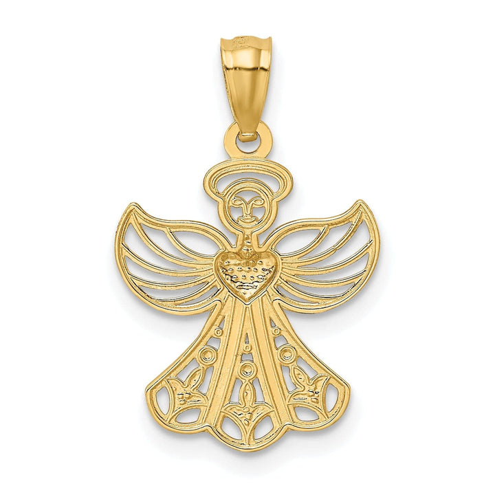Lovely Rita's Pendants & Charms 14k Yellow Gold White Rhodium Concave Filigree Angel With Heart Pendant