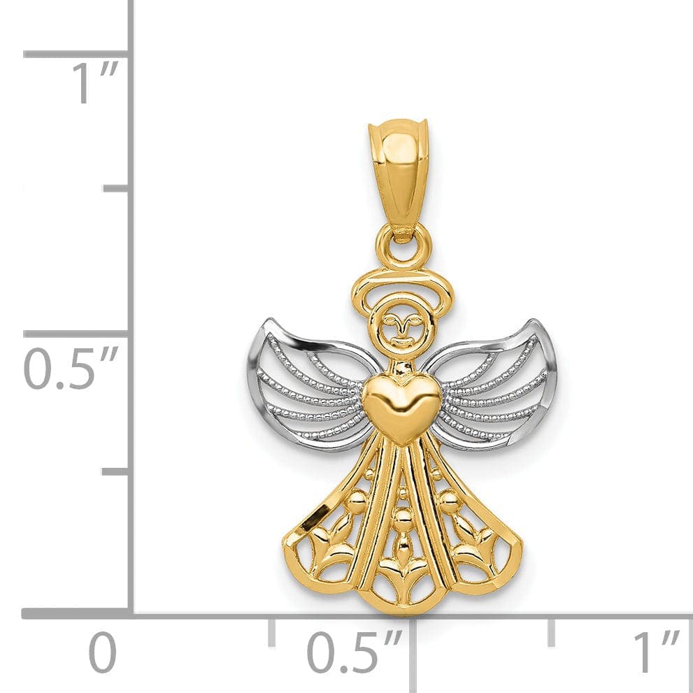 Lovely Rita's Pendants & Charms 14k Yellow Gold White Rhodium Concave Filigree Angel With Heart Pendant