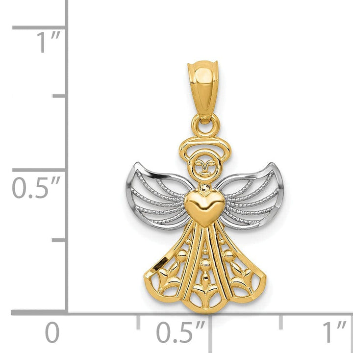 Lovely Rita's Pendants & Charms 14k Yellow Gold White Rhodium Concave Filigree Angel With Heart Pendant
