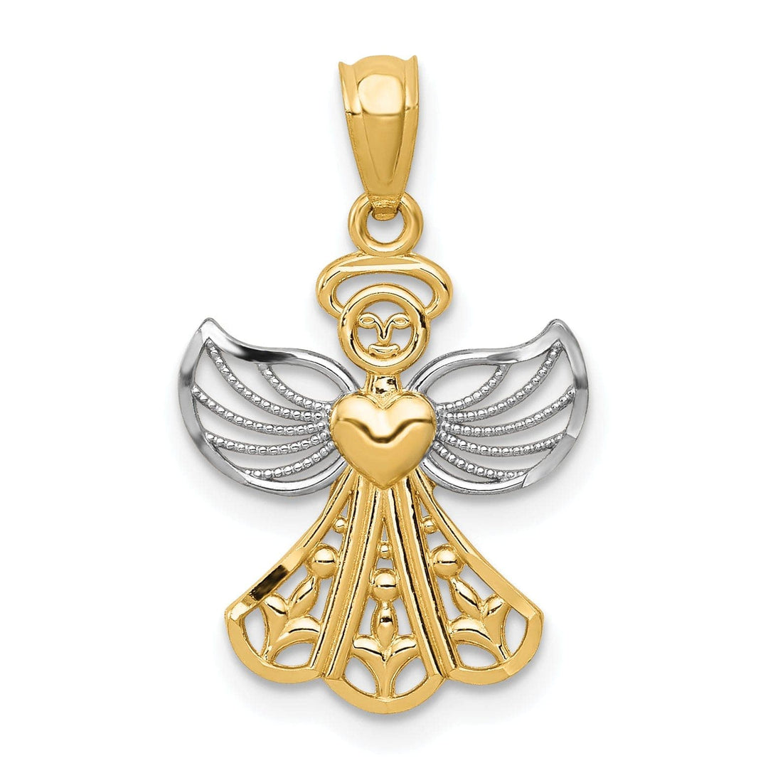 Lovely Rita's Pendants & Charms 14k Yellow Gold White Rhodium Concave Filigree Angel With Heart Pendant