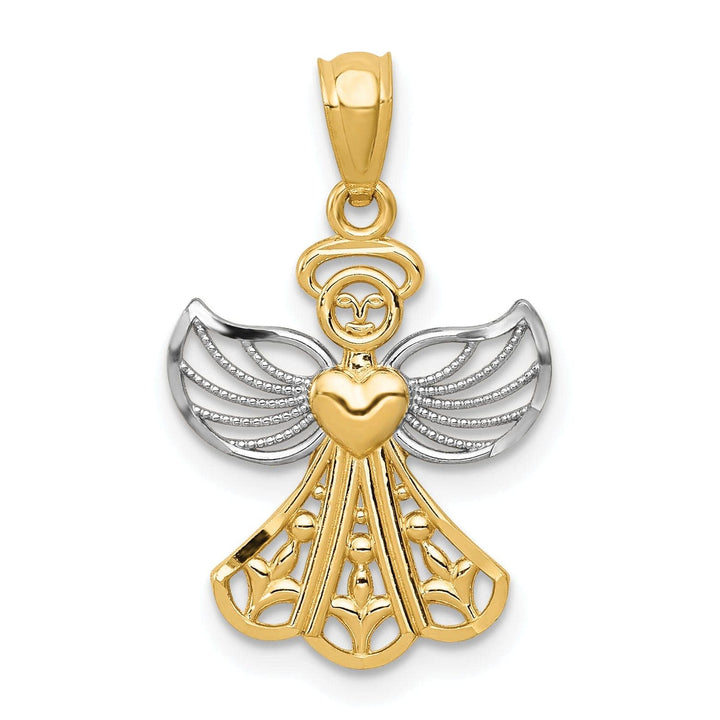 Lovely Rita's Pendants & Charms 14k Yellow Gold White Rhodium Concave Filigree Angel With Heart Pendant
