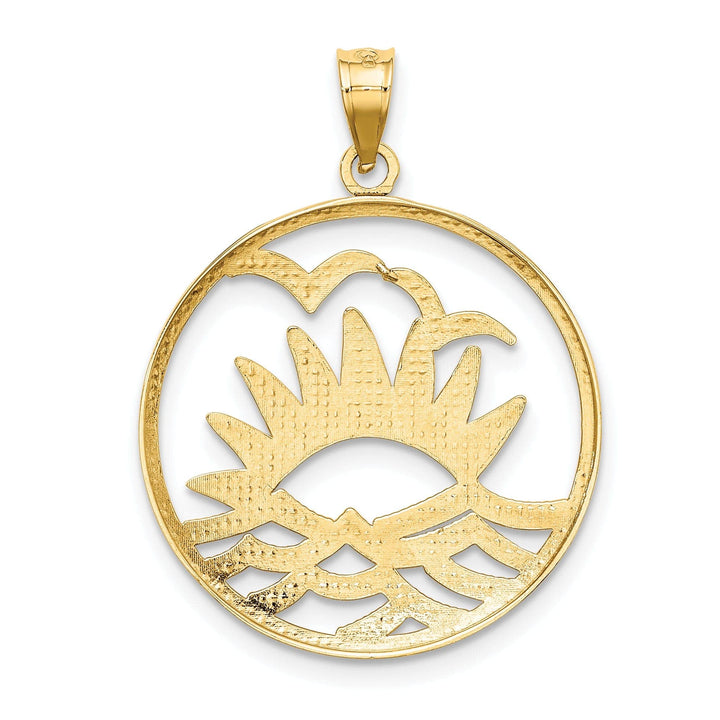 Lovely Rita's Pendants & Charms 14K Yellow Gold, White Rhodium Concave Shape Sunset, Water, with seagulls In Circle Design Charm Pendant