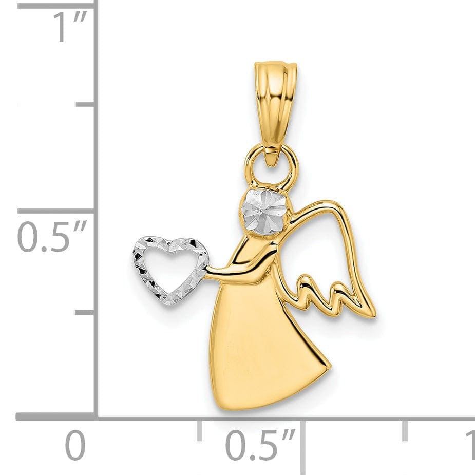 Lovely Rita's Pendants & Charms 14k Yellow Gold White Rhodium D.C Finish Angel Holding Heart Pendant