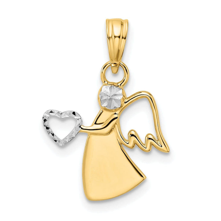 Lovely Rita's Pendants & Charms 14k Yellow Gold White Rhodium D.C Finish Angel Holding Heart Pendant