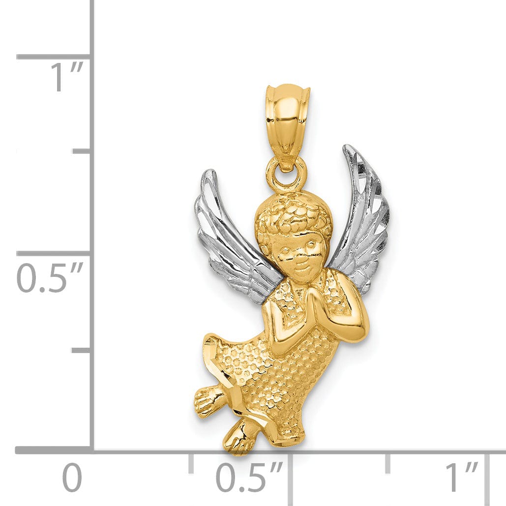 Lovely Rita's Pendants & Charms 14k Yellow Gold White Rhodium D.C Finish Concave Praying Angel Pendant