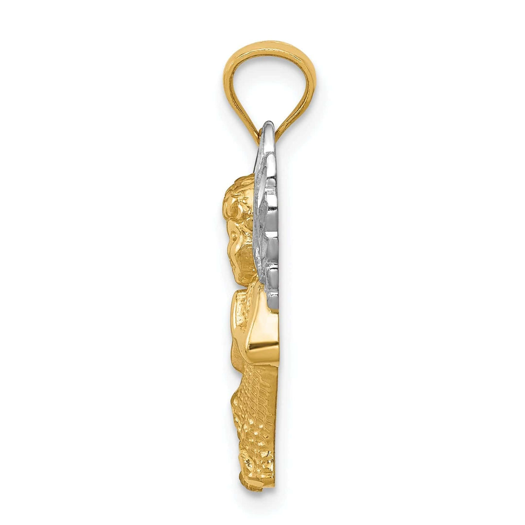 Lovely Rita's Pendants & Charms 14k Yellow Gold White Rhodium D.C Finish Concave Praying Angel Pendant