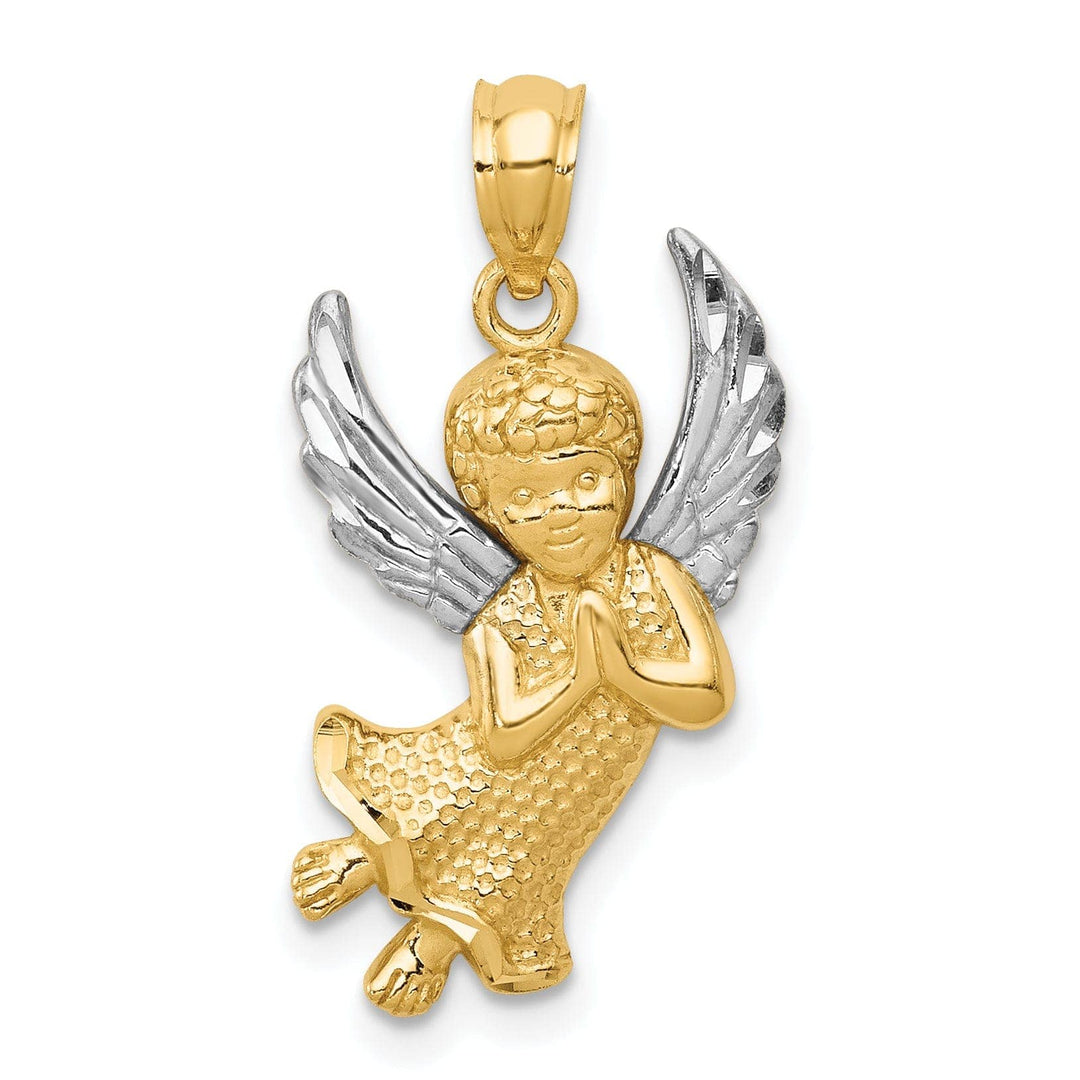 Lovely Rita's Pendants & Charms 14k Yellow Gold White Rhodium D.C Finish Concave Praying Angel Pendant