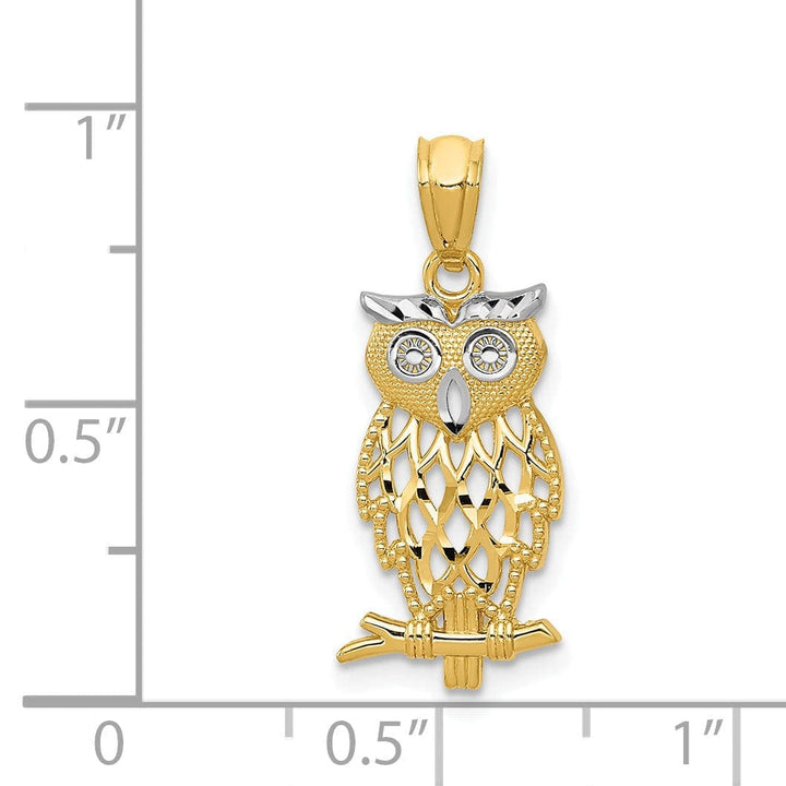 Lovely Rita's Pendants & Charms 14k Yellow Gold White Rhodium D.C Owl Design Pendant