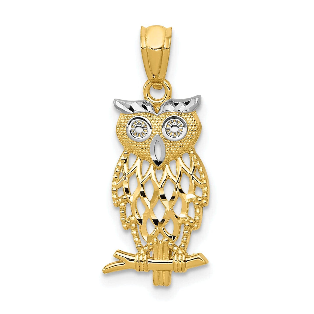 Lovely Rita's Pendants & Charms 14k Yellow Gold White Rhodium D.C Owl Design Pendant