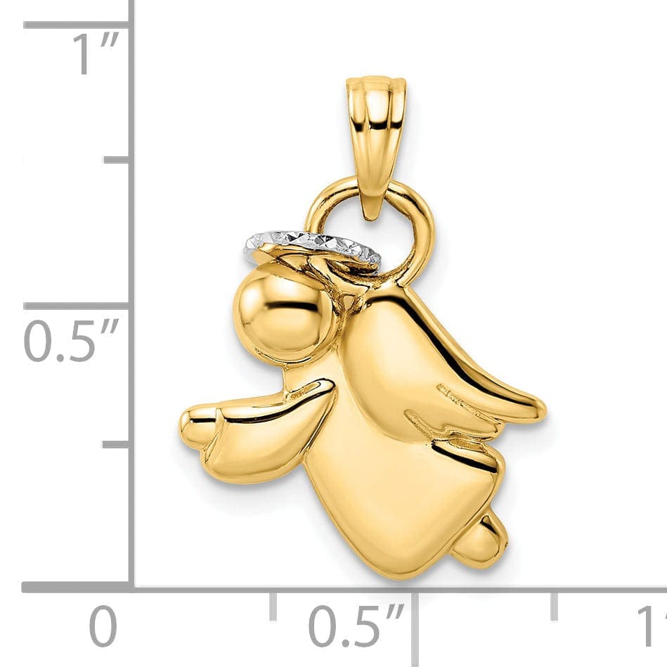 Lovely Rita's Pendants & Charms 14k Yellow Gold White Rhodium D.C Polish Finish Halo on Angel Pendant