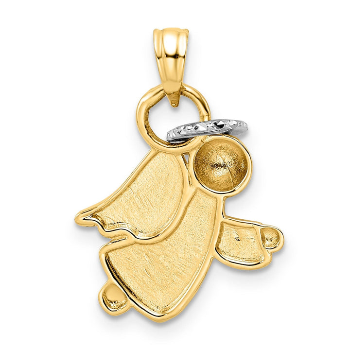 Lovely Rita's Pendants & Charms 14k Yellow Gold White Rhodium D.C Polish Finish Halo on Angel Pendant