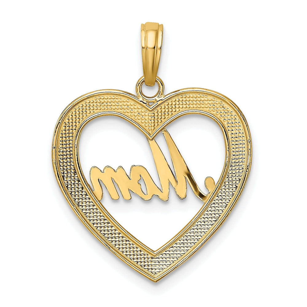 Lovely Rita's Pendants & Charms 14k Yellow Gold, White Rhodium Diamond Cut Polished Finish Heart Shape Design MOM Charm Pendant