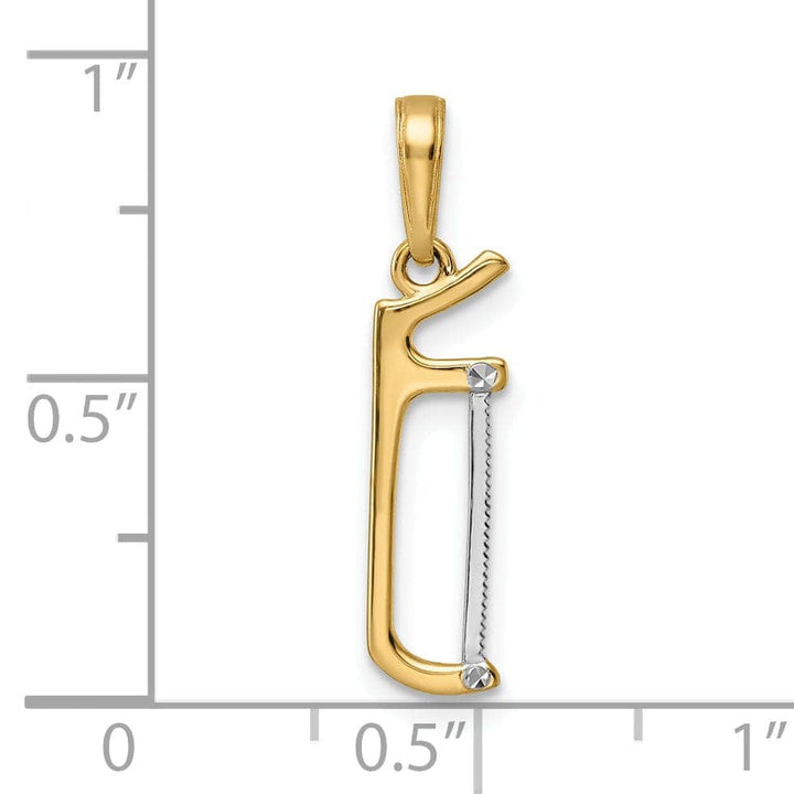Lovely Rita's Pendants & Charms 14k Yellow Gold,White Rhodium Diamond Cut Polished Finish Solid Reversible Hacksaw Charm Pendant