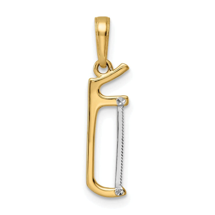Lovely Rita's Pendants & Charms 14k Yellow Gold,White Rhodium Diamond Cut Polished Finish Solid Reversible Hacksaw Charm Pendant