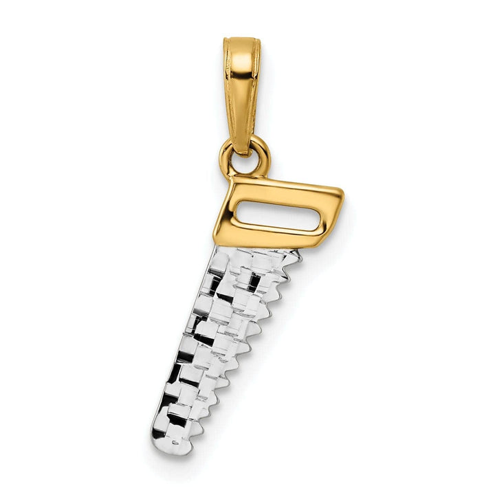 Lovely Rita's Pendants & Charms 14k Yellow Gold, White Rhodium Diamond Cut Polished Finish Solid Reversible Hand Wood Saw Charm Pendant