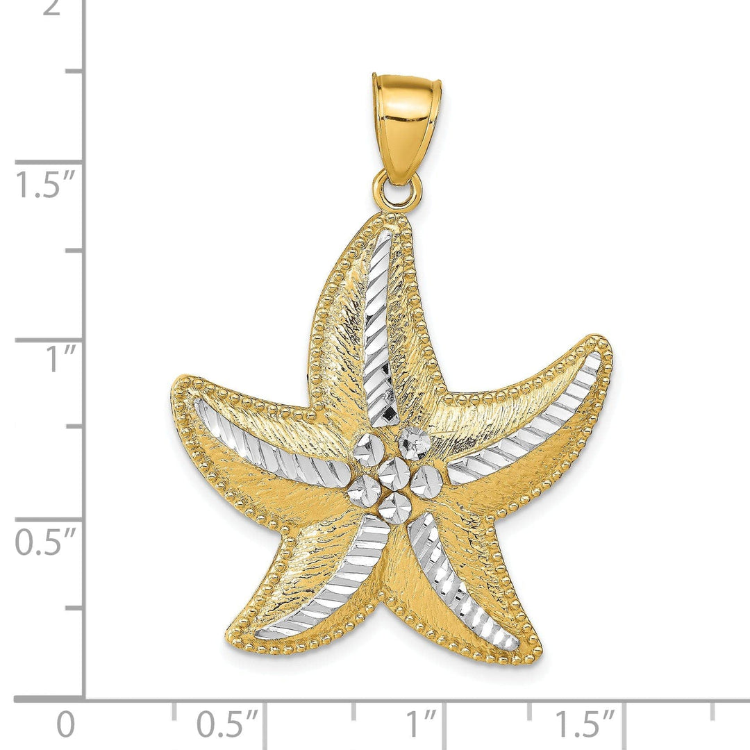 Lovely Rita's Pendants & Charms 14K Yellow Gold White Rhodium Diamond Cut Polished Textured Finish Starfish Charm Pendant