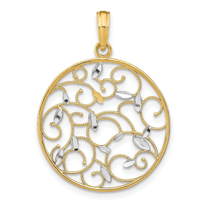 Lovely Rita's Pendants & Charms 14K Yellow Gold, White Rhodium Filigree Polished Finish Floral Medallion Design Pendant