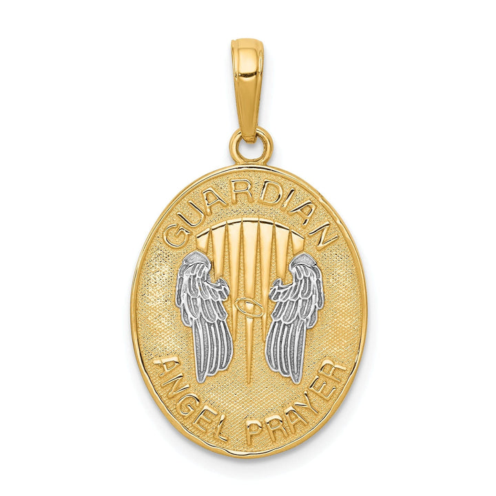 Lovely Rita's Pendants & Charms 14K Yellow Gold White Rhodium Finish Guardian Angel Prayer Pendant