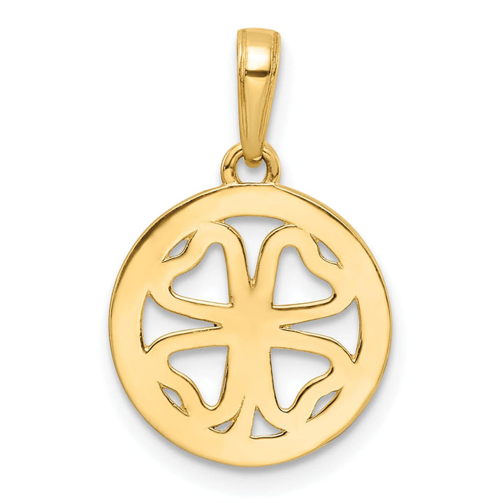 Lovely Rita's Pendants & Charms 14k Yellow Gold White Rhodium Flat Back Solid Diamond Cut 4-Leaf Clover in Circle Design Charm Pendant