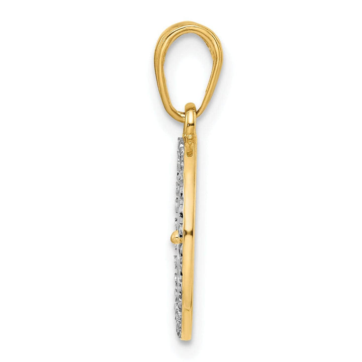 Lovely Rita's Pendants & Charms 14k Yellow Gold White Rhodium Flat Back Solid Diamond Cut 4-Leaf Clover in Circle Design Charm Pendant