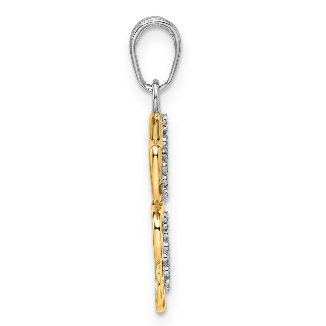 Lovely Rita's Pendants & Charms 14k Yellow Gold White Rhodium Flat Back Solid Polished Diamond Cut Finish Big Dog and Puppy Design Charm Pendant