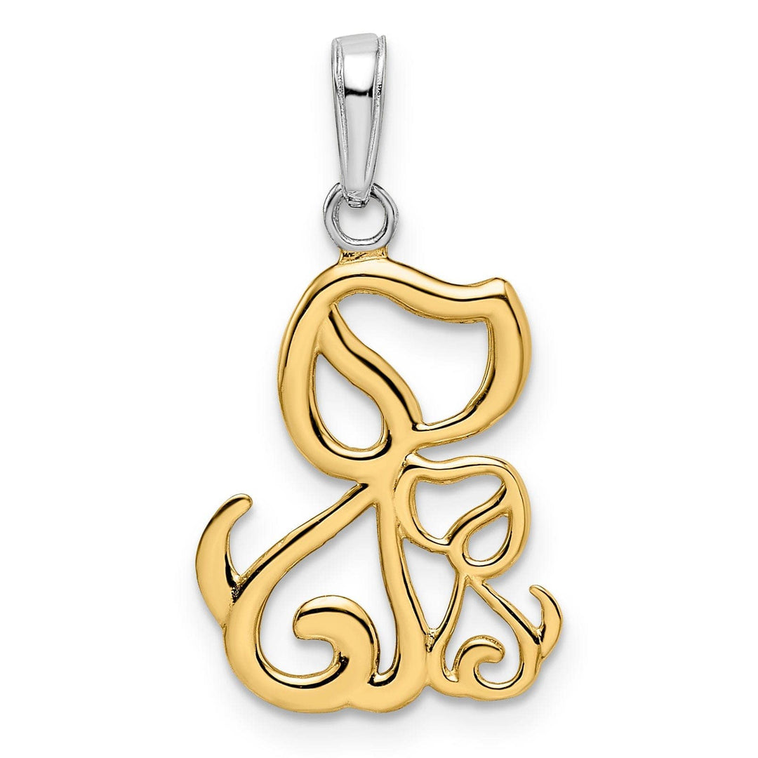 Lovely Rita's Pendants & Charms 14k Yellow Gold White Rhodium Flat Back Solid Polished Diamond Cut Finish Big Dog and Puppy Design Charm Pendant