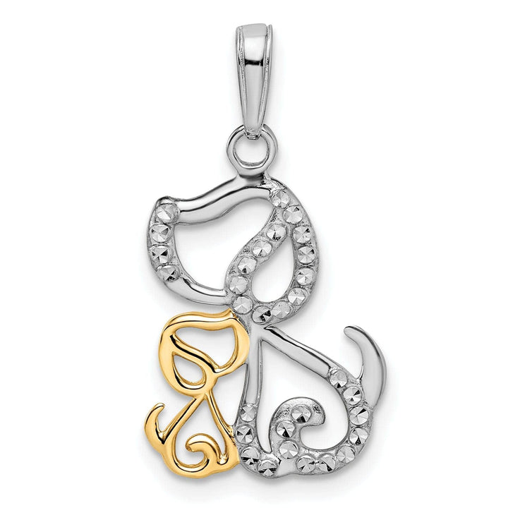 Lovely Rita's Pendants & Charms 14k Yellow Gold White Rhodium Flat Back Solid Polished Diamond Cut Finish Big Dog and Puppy Design Charm Pendant