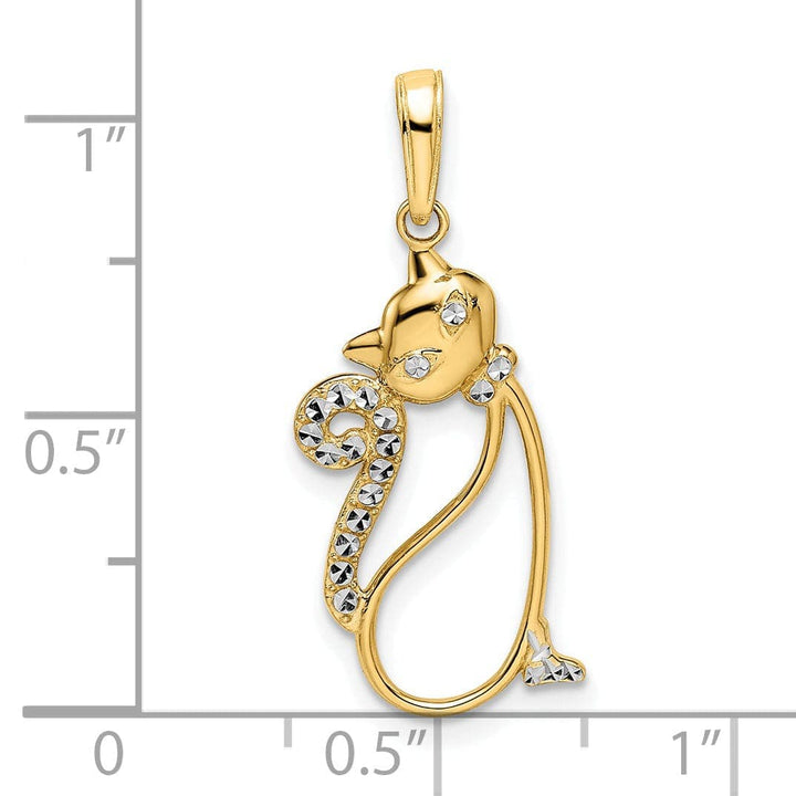 Lovely Rita's Pendants & Charms 14k Yellow Gold White Rhodium Flat Back Solid Polished Diamond Cut Finish Cat Sitting Design Charm Pendant