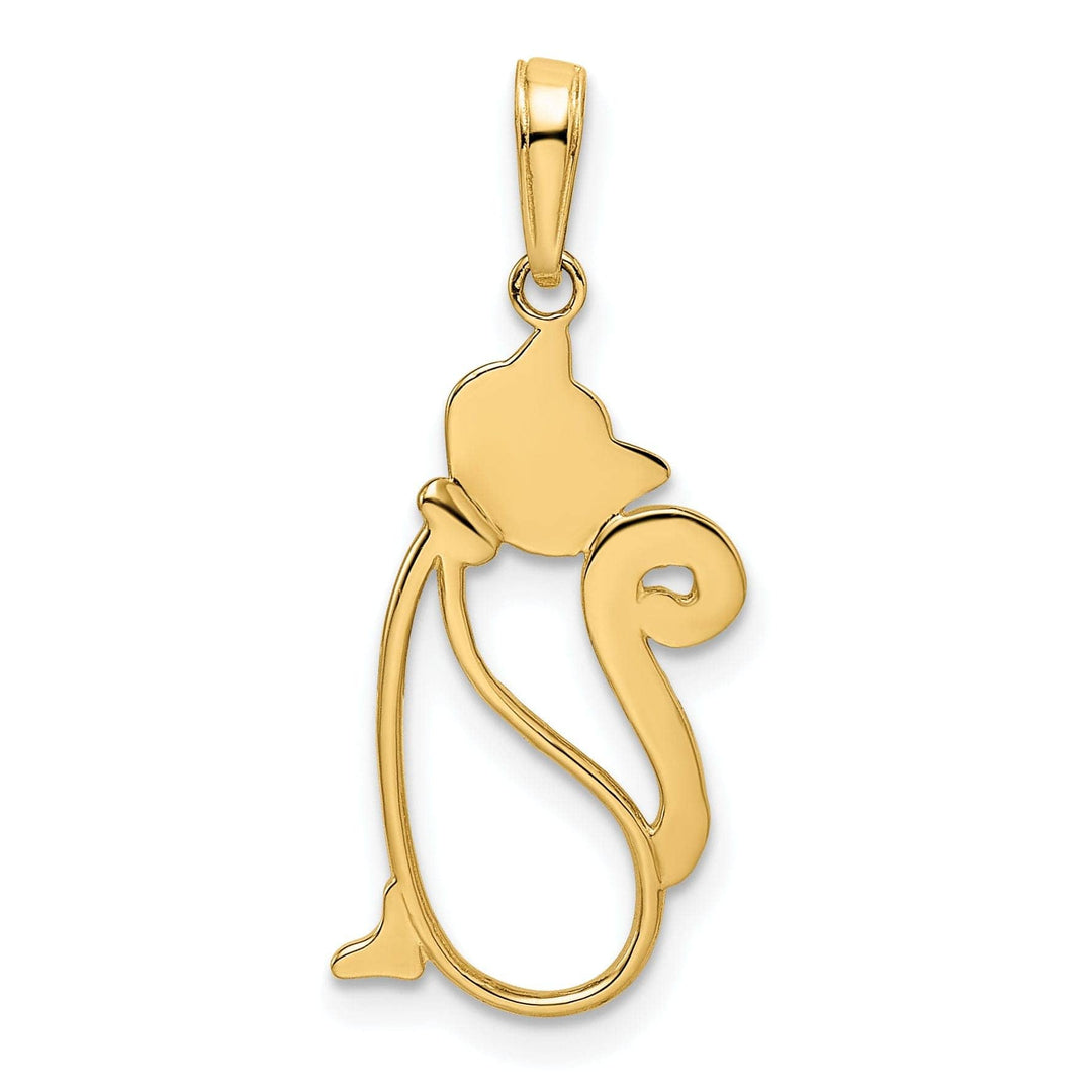 Lovely Rita's Pendants & Charms 14k Yellow Gold White Rhodium Flat Back Solid Polished Diamond Cut Finish Cat Sitting Design Charm Pendant